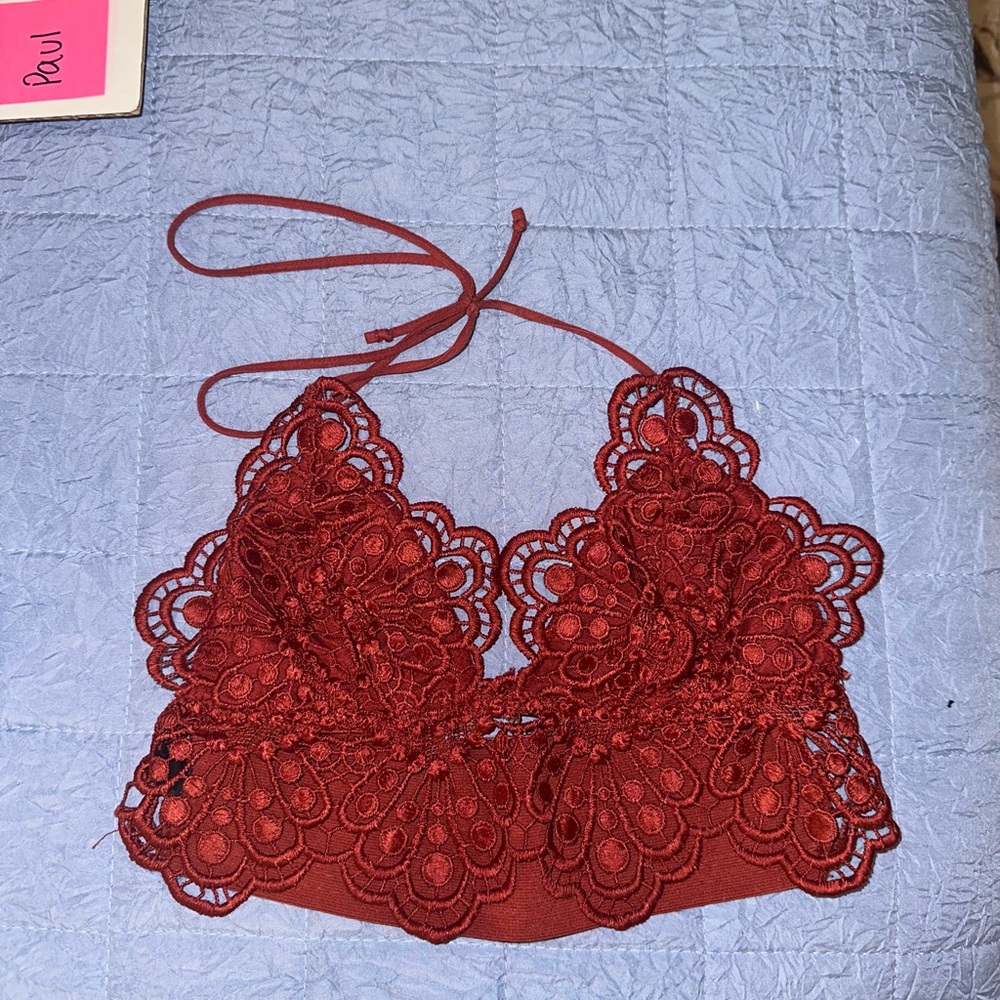 Free People Red Lace Triangle Bralette